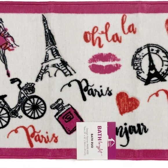 Paris Kiss Bathroom Rug Eiffel Tower Paris Rectangle 20 X 32 in White Multicolor - Picture 2 of 16